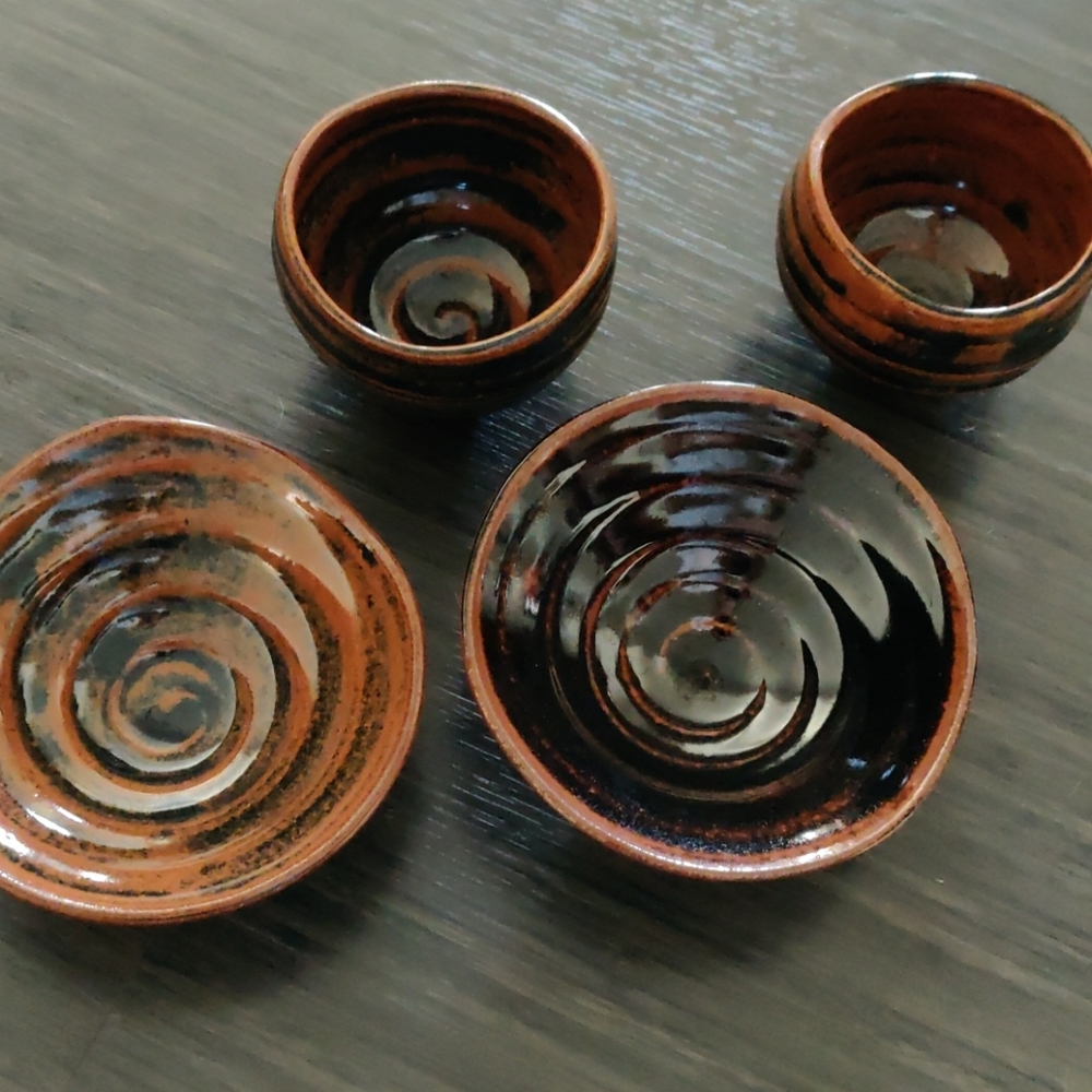 Vintage Japanese Pottery Tea Cups and Rice Bowls